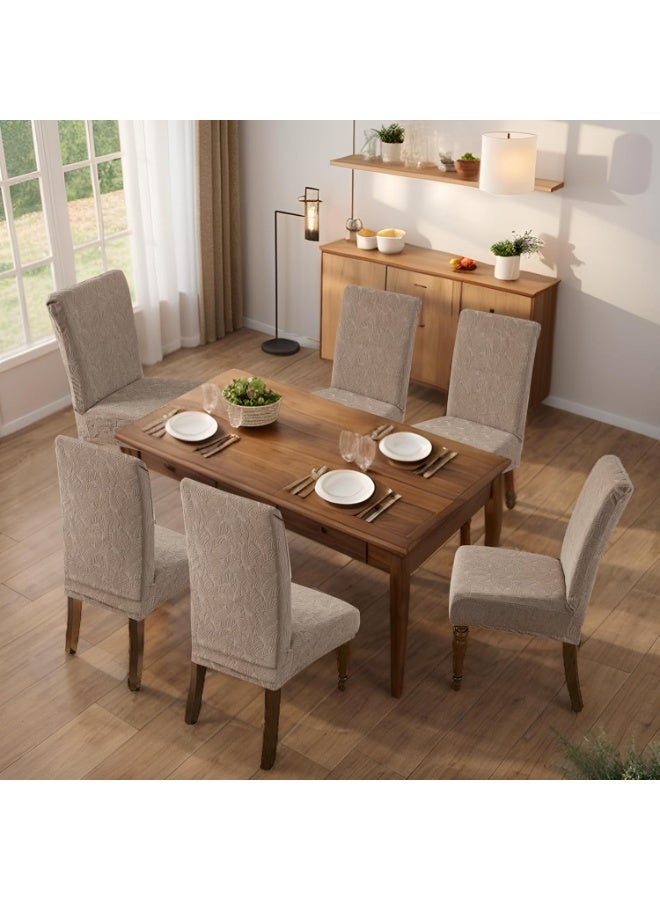 6 PCS Waterproof Chair Covers for Dining Room, Stretch Jacquard Dining Chair Slipcovers, Removable Washable Chair Protector for Kitchen, Hotel, Restaurant - Image 2